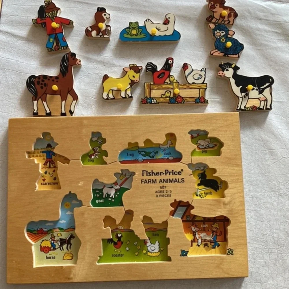 Vintage 1972 Fisher-Price Farm Animals‎ Wood Puzzle